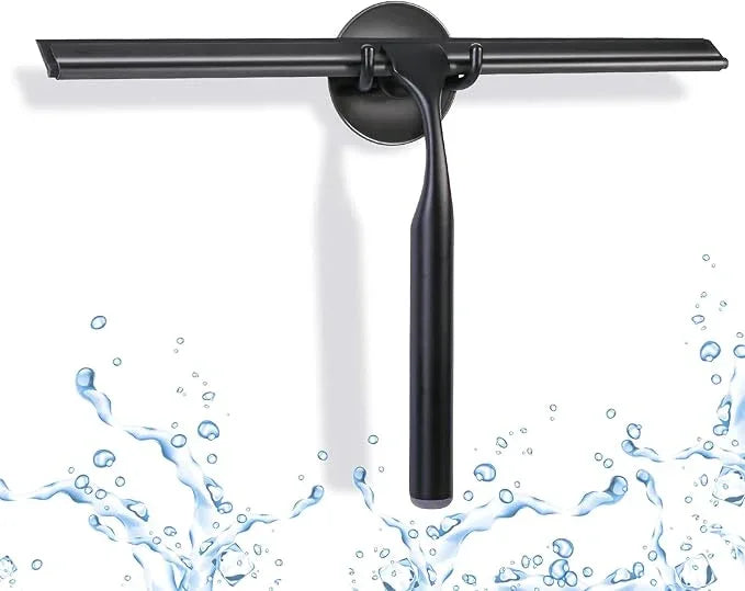 Quntis 12 Inch Squeegee for Shower Glass, Black Shower Squeegee with Adhesive Hooks Heavy Duty, Non-Slip Long Handle, Spare Blade, All-Purpose Squeegee Cleaning for Bathroom Doors Car Window - ModernBath