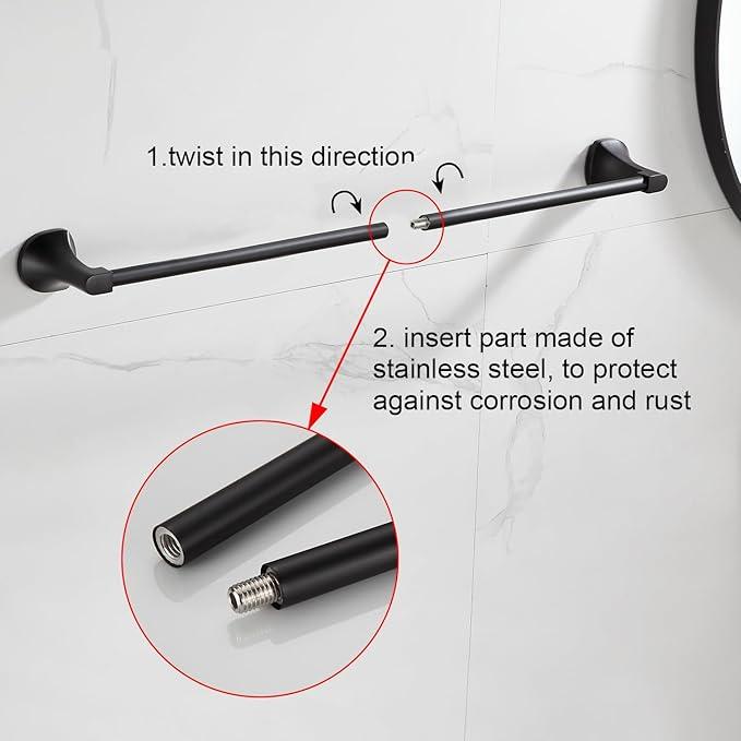 BGL Bathroom Hardware Set Matte Black Adjustable Expandable Towel Bar 4-Piece Bathroom Accessory Set Wall Mounted Robe Hook Toilet Paper Holder Towel Ring Towel Bar - ModernBath