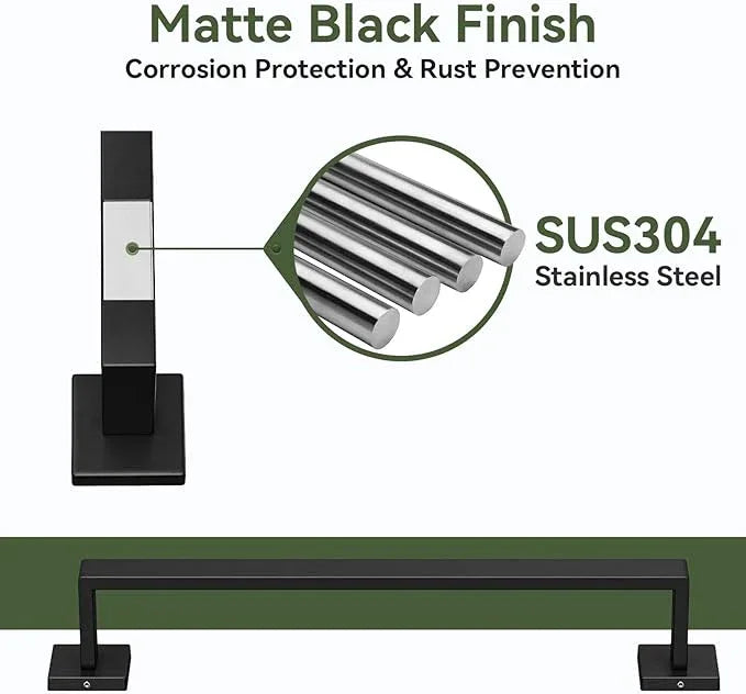 Bubxo 5-Pieces Matte Black Bathroom Hardware Set, 16 Inch Bathroom Towel Bar Set, SUS304 Stainless Steel Bathroom Hardware Accessories Set, Towel Racks for Bathroom Wall Mounted - ModernBath