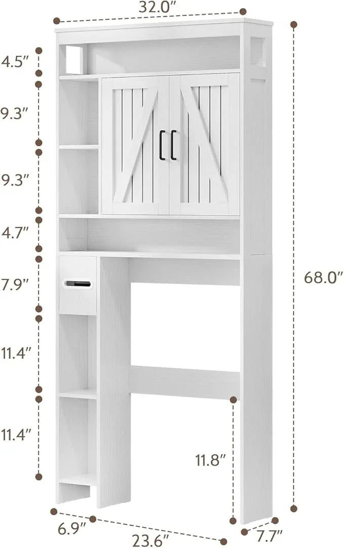 Over The Toilet Storage Cabinet with 2 Barn Doors & Built-in Toilet Paper Holder, Farmhouse Space-Saving Organizer for Bathrooms and Laundry Room, White - ModernBath