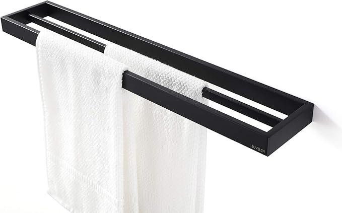 Double Towel Bar, Black Towel Shelf 24 Inch, Hotel Style Towel Holder, Towel Racks for Bathroom, Contemporary Bath Towel Bar Wall Mounted, Matte Black, 073080-MB Ler Series - ModernBath