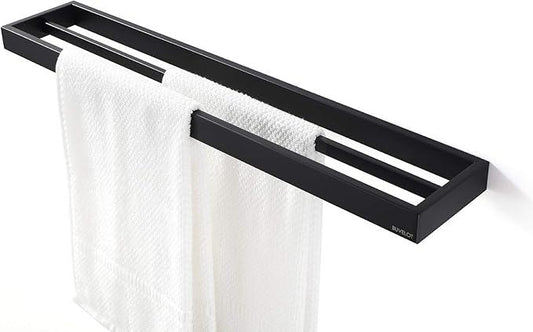 Double Towel Bar, Black Towel Shelf 24 Inch, Hotel Style Towel Holder, Towel Racks for Bathroom, Contemporary Bath Towel Bar Wall Mounted, Matte Black, 073080-MB Ler Series - ModernBath