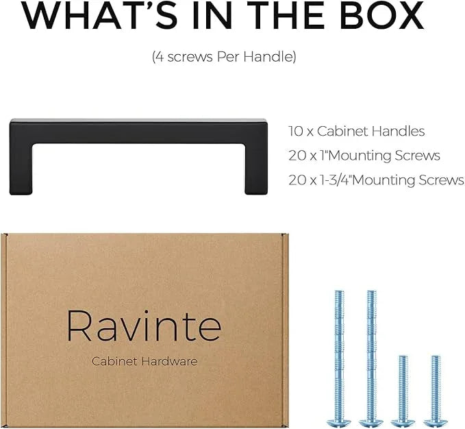Ravinte 10 Pack Black Drawer Pulls - 3.5 Inch Slim Square Bar Kitchen Handles Matte Black Cabinet Pulls - ModernBath