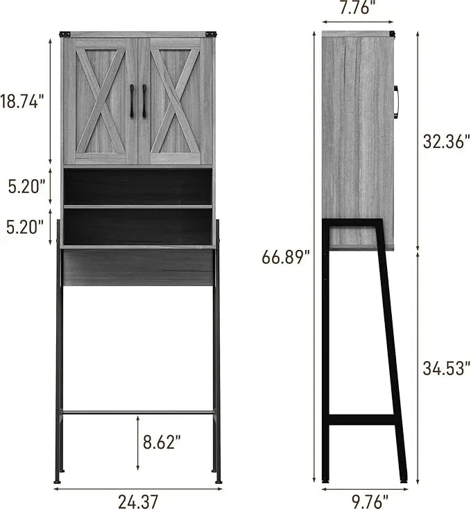 Vabches Over The Toilet Storage Cabinet, Farmhouse Over Toilet Storage Cabinet, Metal Frame with 2 Barn Doors, Home Space-Saving Toilet Rack for Bathroom, Toilet, Laundry Room. - ModernBath
