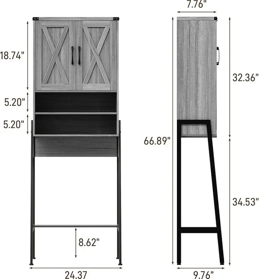 Vabches Over The Toilet Storage Cabinet, Farmhouse Over Toilet Storage Cabinet, Metal Frame with 2 Barn Doors, Home Space-Saving Toilet Rack for Bathroom, Toilet, Laundry Room. - ModernBath