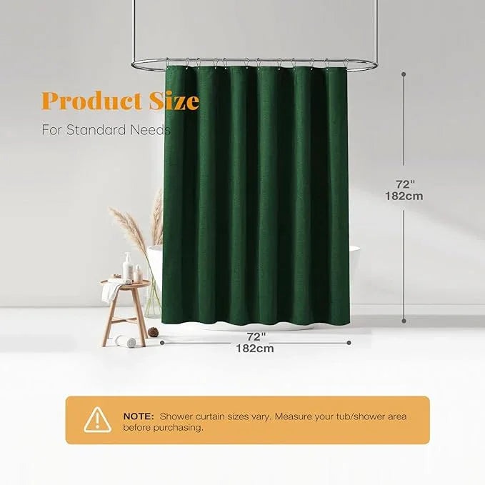 BTTN Fabric Shower Curtain, Linen Textured Heavy Duty Polyester Cloth Shower Curtain Set with 12 Plastic Hook, Hotel Luxury Waterproof Decorative Shower Curtain for Bathroom - 72x72 - Emerald Green - ModernBath