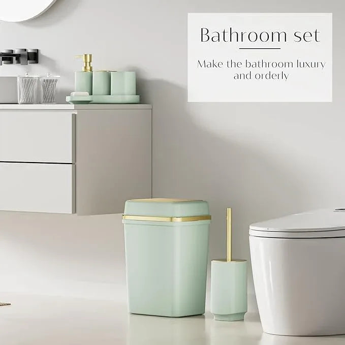 9PCS Bathroom Accessory Set, Green Bathroom Set with Large-Capacity 4 Gallon Trash Can, Bathroom Accessories Set Complete, Toothbrush Holder, Soap Dispenser, Toilet Brush, Bathroom Decor - ModernBath