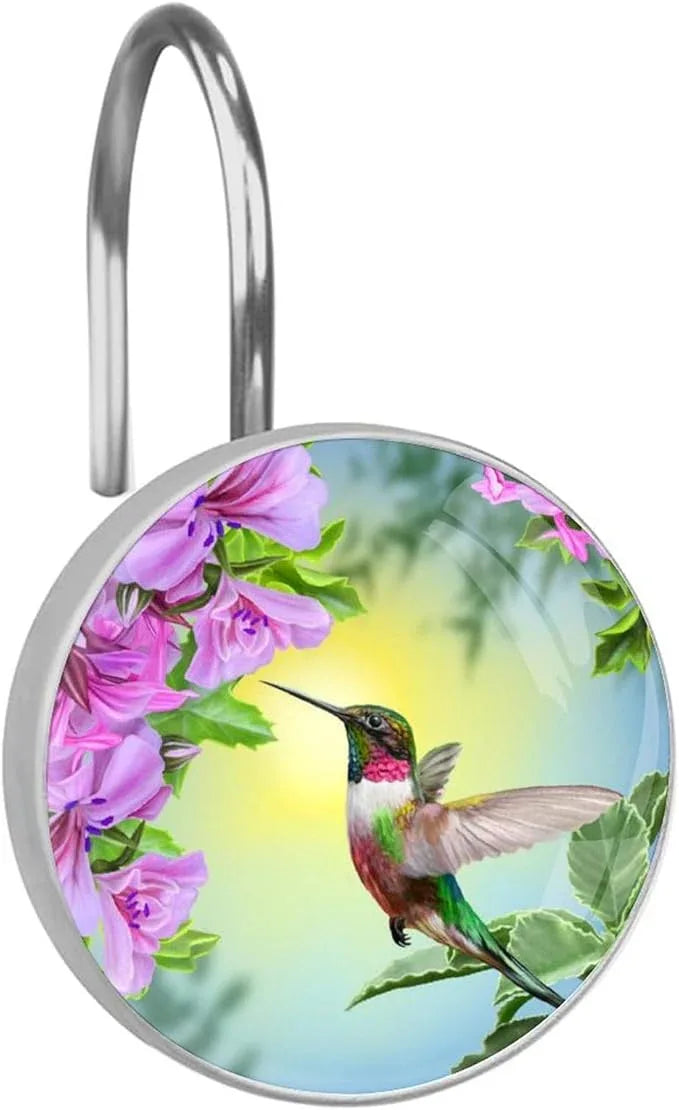 12pcs Shower Curtain Hooks,Spring Bird Decorative Shower Curtain Hanger Rings Roller, Stainless Steel Round Shower Rings Hangers for Bathroom - ModernBath