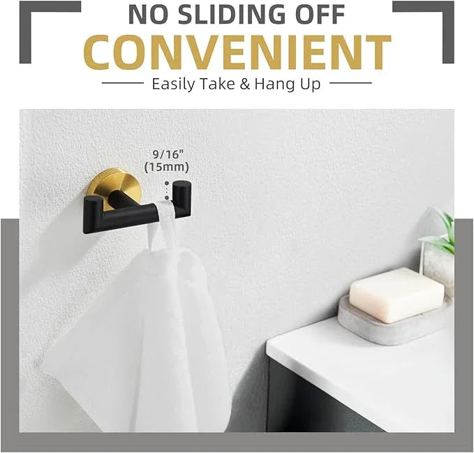 Angle Simple Double Towel Hook, Stainless Steel Hand Towel Holder for Bathroom, Coat Hook for Wall, Black and Gold - ModernBath