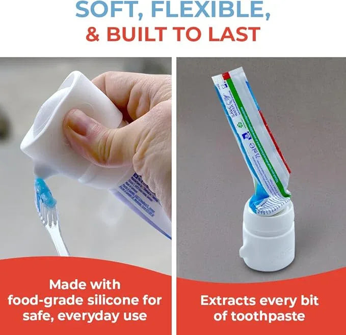 SqueezMe EasyPump Toothpaste Dispenser Cap - Self Closing Silicone Toothpaste Cap for Kids & Adults - No-Mess, Standing Design - Universal Fit for Tubes Up to 230g - Push-On, No-Twist Easy Install - ModernBath