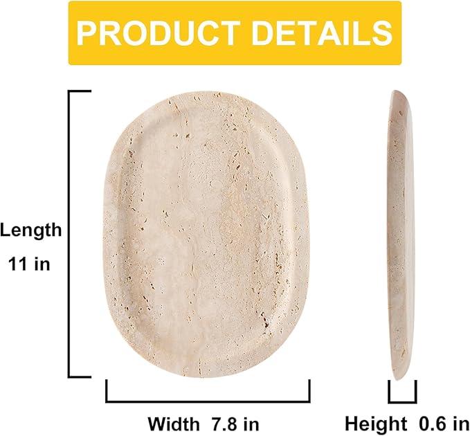WANJINGYULE Natural Marble Decorative Tray Bathroom Counter Perfume Organizer Vanity Tray for Home Decor, Jewelry Candle, Coffee Table, Soap Holder Dresser Countertop Accessories 8"x11" Travertine - ModernBath