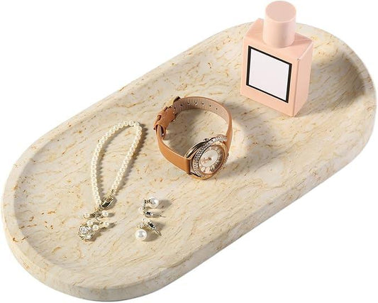Koville Natural Marble Tray for Home Decor, 12"x6" Marble Vanity Tray for Dresser, Stone Perfume Organizer Jewelry Dish for Bathroom, Stone Catchall Storage Trays for Candles - ModernBath
