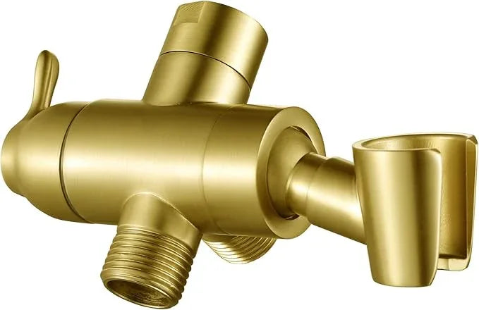Metal Shower Arm Diverter with Handheld Mount, G1/2" 3-Way Shower Diverter Valve Bathroom Universal Showering System Replacement for Handheld Wand and Fixed Sprayer, Brushed Gold - ModernBath