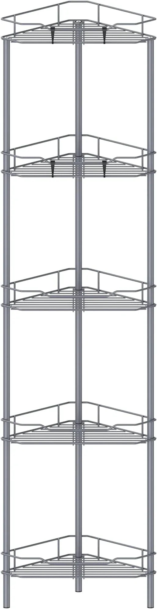 5 Tier Floor Standing Corner Shower Caddy Organizer Shelf with Hooks, Bathroom Shelves Stand Rack, Dark Gray - ModernBath