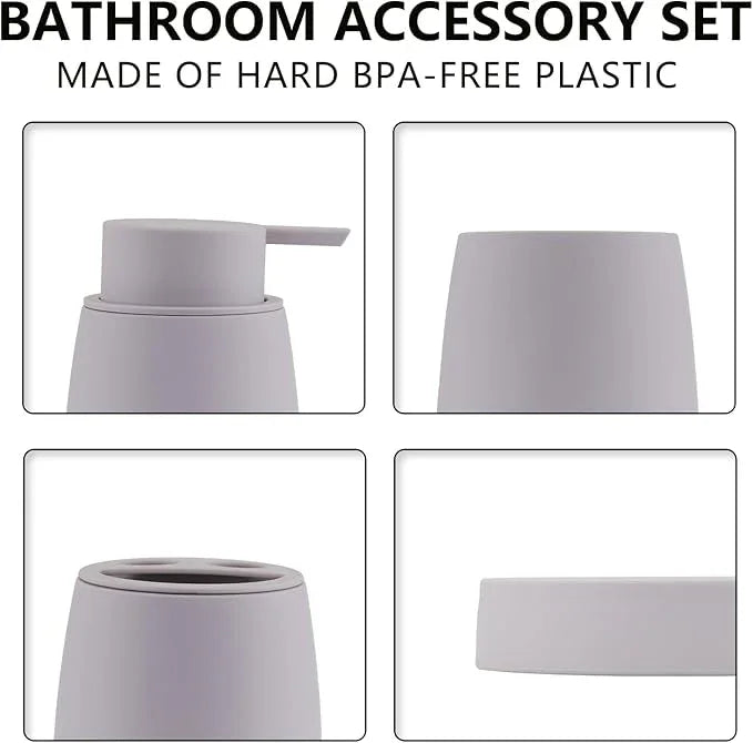 Liuonnam Bathroom Accessories Set 5-Piece Plastic Gift Set with Toilet Brush Holder, Toothbrush Holder, Toothbrush Cup, Soap Dispenser, Soap Dish(Brown) - ModernBath