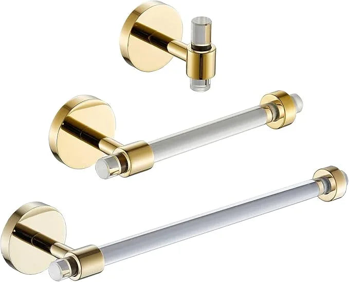 Gold Bathroom Hardware Accessories Set - Acrylic Hand Towel Holder Toilet Paper Holder Towel Hook - Wall Mounted Bath Towel Bar Set 3 Pieces SHUNLI - ModernBath