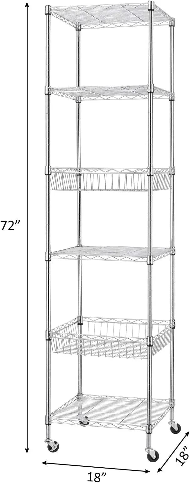 Finnhomy Heavy Duty 6 Tier Wire Shelving Unit with Wheels 18x18x72-inches 6 Shelves Storage Rack Thicken Steel Tube, Adjustable Shelving Rack for Kitchen Bathroom Office, NSF Certified, Chrome - ModernBath