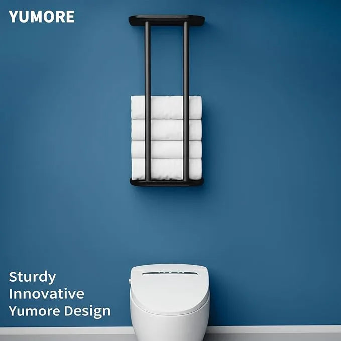 YUMORE Towel Rack Matte Black, Stainless Steel Wall Mounted Towel Rack with Shelf for Bathroom (Black) - ModernBath