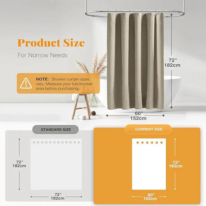 BTTN Stall Fabric Shower Curtain - 60x72 Inch Linen Textured Heavy Duty Cloth Bath Curtain Set with 10 Plastic Hooks, Narrow Waterproof Neutral Curtains for Bathroom Showers and Bathtubs - Khaki/Tan - ModernBath