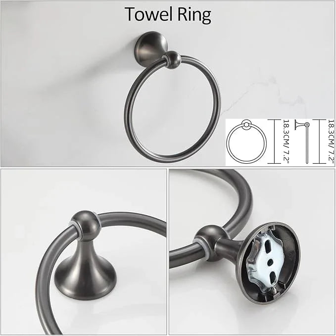 BGL Bathroom Hardware Set Grey Electroplating 4-Piece Bathroom Accessories Set Wall Mounted Adjustable Towel Bar Robe Hook Toilet Paper Holder Towel Ring Glossy Grey - ModernBath