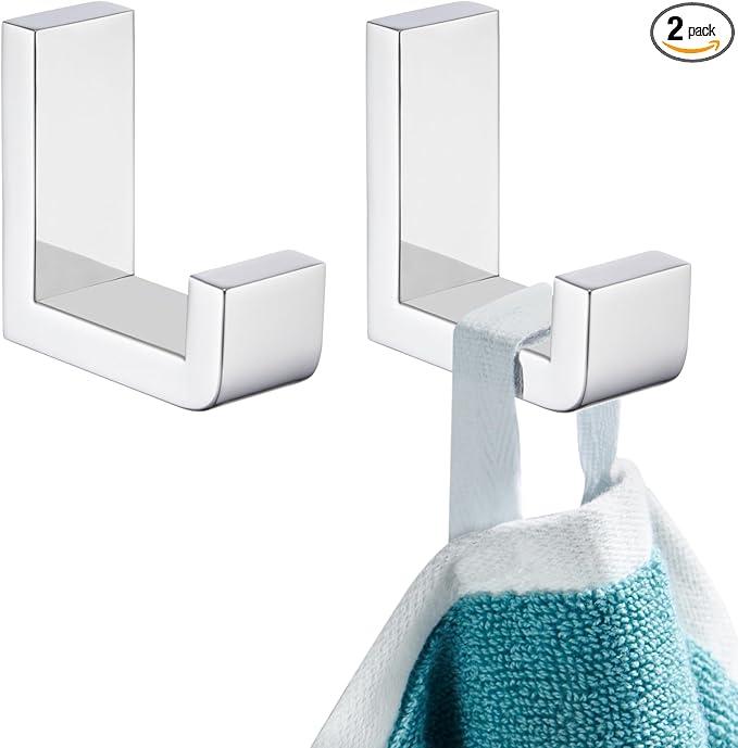 APLusee Polished Chrome Towel Hook 2 Pack, 304 Stainless Steel Robe Hook, Wall Mounted - ModernBath