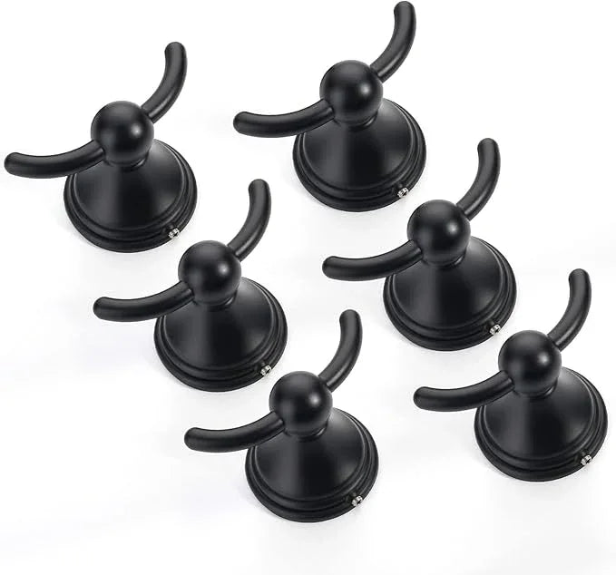 FILTA Bathroom Towel Hooks, Matte Black Robe & Towel Hooks for Wall Mounted, Traditional Towel and Robe Hooks for Hanging Towels, Bath Towel Holder for Shower (6 Pack) - ModernBath