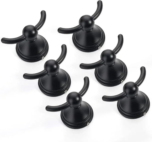 FILTA Bathroom Towel Hooks, Matte Black Robe & Towel Hooks for Wall Mounted, Traditional Towel and Robe Hooks for Hanging Towels, Bath Towel Holder for Shower (6 Pack) - ModernBath