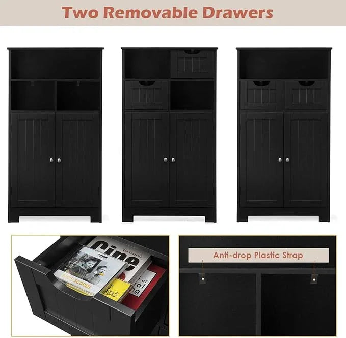 GLACER Modern Bathroom Floor Cabinet, Storage Cabinet with Removable Drawers & Adjustable Shelf for Bathroom, Living Room, Kitchen or Entryway, 24 x 12 x 43 inches (Black) - ModernBath