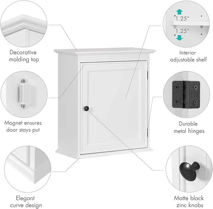 Spirich Small Bathroom Wall Cabinet, Wall Mounted Storage Cabinet, Medicine Cabinet Organizer for Bathroom, Kitchen, Living Room, White - ModernBath