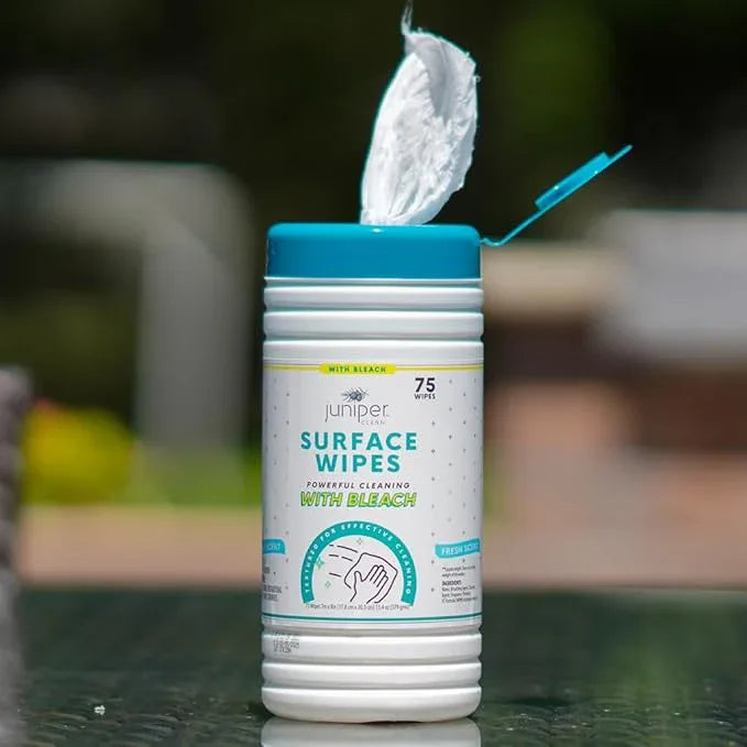 Juniper CLEAN 1 Pack Surface Cleaning Wipes with Bleach, All-Purpose Cleaner for Bathroom, Kitchen, Office, 75 Count Canister, 7.5" x 7" Sheet, Fresh Scent, Lint Free & Durable - ModernBath