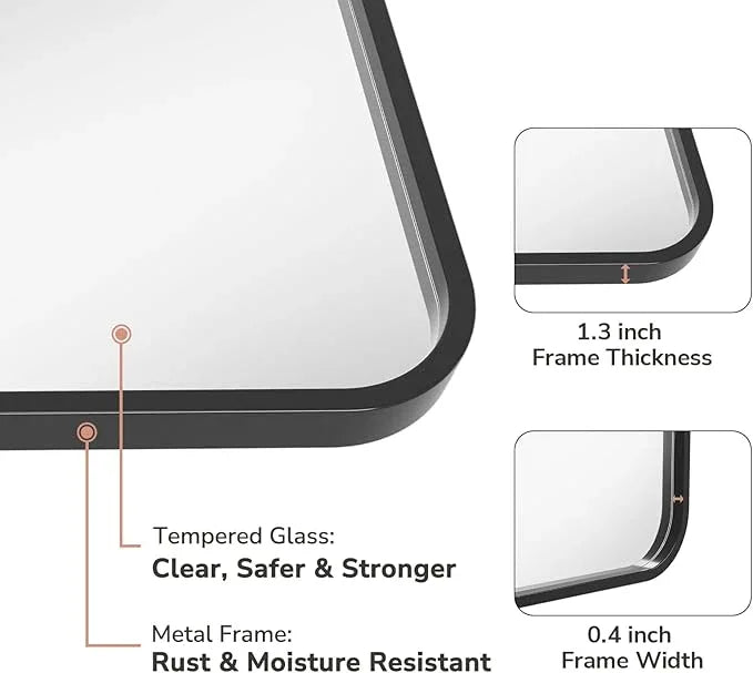USHOWER 2-Pack Black Bathroom Mirrors for Over Sink 24 x 36 Inch, Metal Frame Rectangle Wall Mirror, Modern Farmhouse Vanity Mirror, Wall Mounted - ModernBath