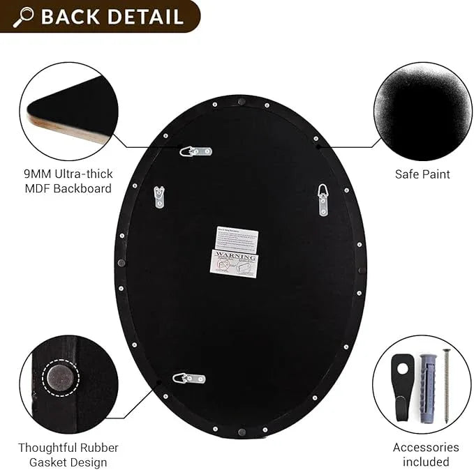 ANDY STAR Black Oval Mirror, 24x32'' Matte Black Metal Framed Oval Wall Mirror, Modern Black Vanity Mirror in Stainless Steel Frame, Wall Mount Horizontal or Vertical - ModernBath