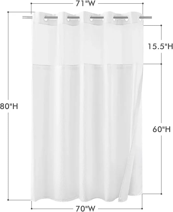 Mrs Awesome No Hook Shower Curtain with Snap-in Liner, Embossed Waffle Design Fabric Shower Curtain for Bathroom, Soft & Lightweight, 71x80, White - ModernBath
