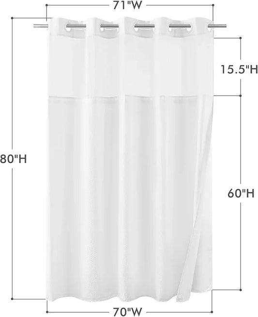 Mrs Awesome No Hook Shower Curtain with Snap-in Liner, Embossed Waffle Design Fabric Shower Curtain for Bathroom, Soft & Lightweight, 71x80, White - ModernBath