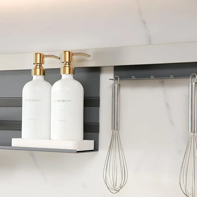 Prus Waso Gold Soap Dispenser Set, Glass Soap Dispenser with Stainless Steel Pump, Perfect for Modern Kitchen Counter Decor. (Gold) - ModernBath