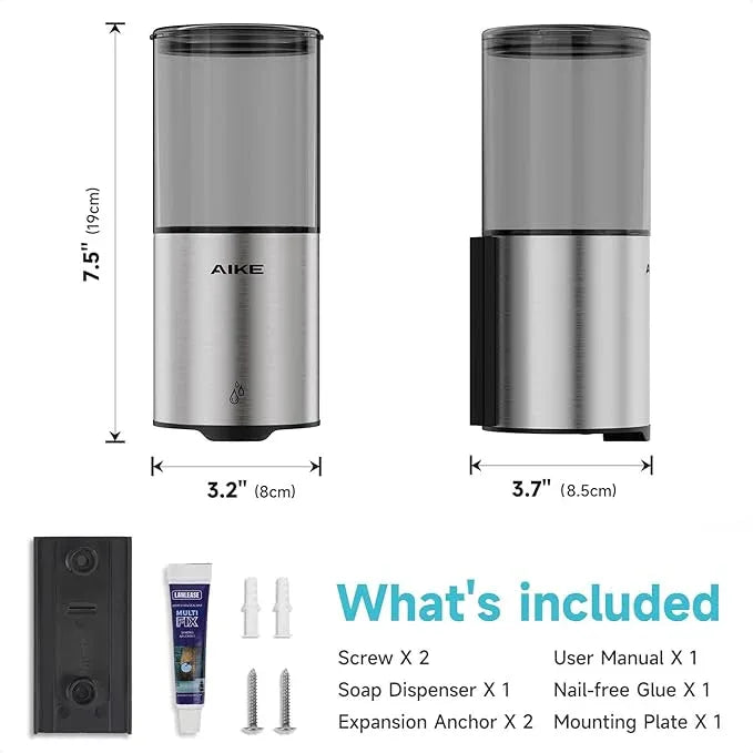 AIKE Automatic Wall Mount Liquid Soap Dispenser for Home and Commercial Bathroom 13.5oz IPX7 Waterproof,Brushed Stainless Steel - ModernBath