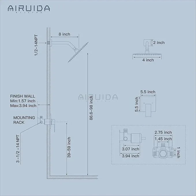 Airuida Shower Faucet Set Bathroom Rain Shower System SUS304 Stainless Steel Single Handle With Male Threads Rough-in Valve Shower Trim Kit 4 Inch Wall Mount Shower Head Matte Black - ModernBath
