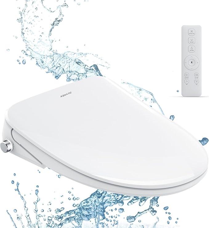 AQUATIZ Elongated Smart Toilet Bidet, Electric Toilet Seat with Self-Cleaning Nozzle, Adjustable Warm Water, Deodorizer, Air Dryer, LED Night light (Remote Control) - ModernBath