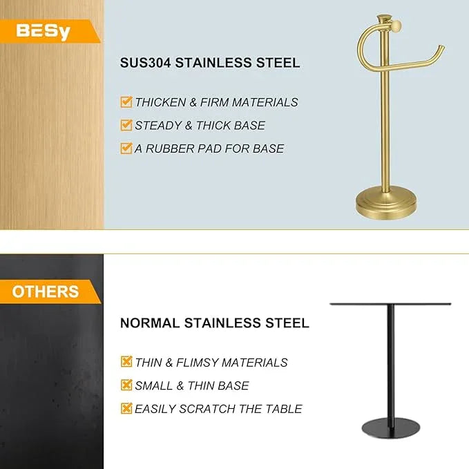 BESy 17 Inch Brushed Gold Stand Towel Bar Hanger Hand Towel Bar Bathroom Vanity Countertop Towel Holder Free Standing Stainless Steel Towel Ring Hardware Accessories Towel Rack - ModernBath