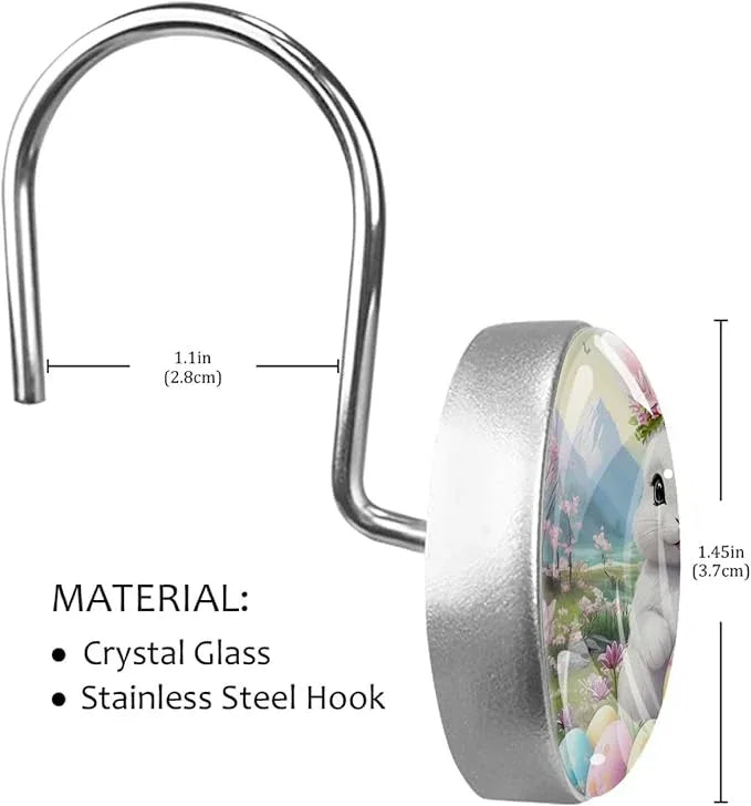 Bunny Rabbit and Easter Eggs Shower Curtain Hooks 12Pcs, Decorative Rust Resistant Shower Rings for Shower Curtain Rods, Stainless Steel Round Curtain Hooks for Bathroom, Bedroom, Farmhouse - ModernBath