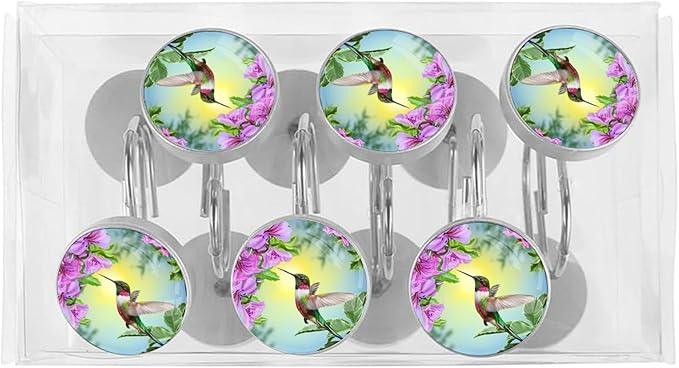 12pcs Shower Curtain Hooks,Spring Bird Decorative Shower Curtain Hanger Rings Roller, Stainless Steel Round Shower Rings Hangers for Bathroom - ModernBath