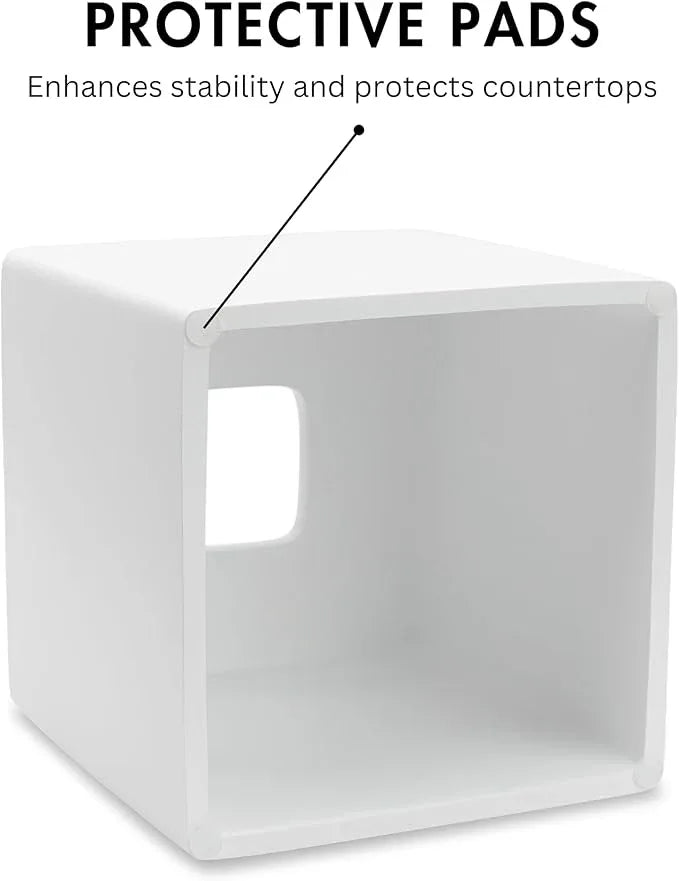 Yew Design Matte White Square Tissue Box Cover, Decorative Tissue Box Dispenser for Bathroom, Parlors, Office, Bedroom Dresser, Vanity Countertop, Nightstand, Car, and Desk - ModernBath
