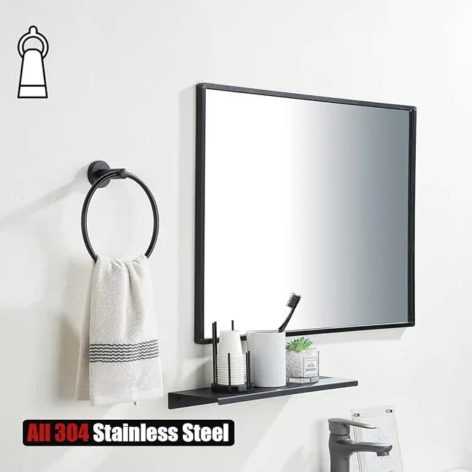 JQK Black Towel Ring, 304 Stainless Steel Matte Black Hand Towel Holder for Bathroom, Wall Mount, TR130-PB - ModernBath