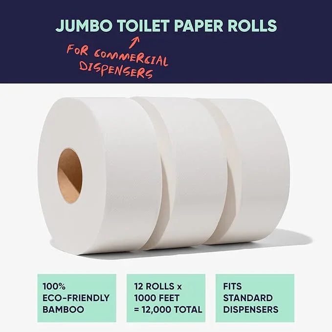 Save Trees Jumbo Toilet Paper Commercial Rolls - Bamboo, 12 Rolls per Case, 1000 Feet Non-Perforated, 2-ply, White, Bulk Toilet Paper for Commercial Dispensers - ModernBath