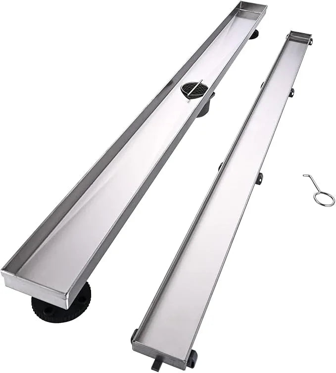 Linear Shower Floor Drain, 30 Inch Brushed Nickel 304 Stainless Steel Bathroom Drains Kit, Rectangular Shower Trench Drain with Reversable Tile-in Pattern Drain Cover & Hair Catcher - ModernBath