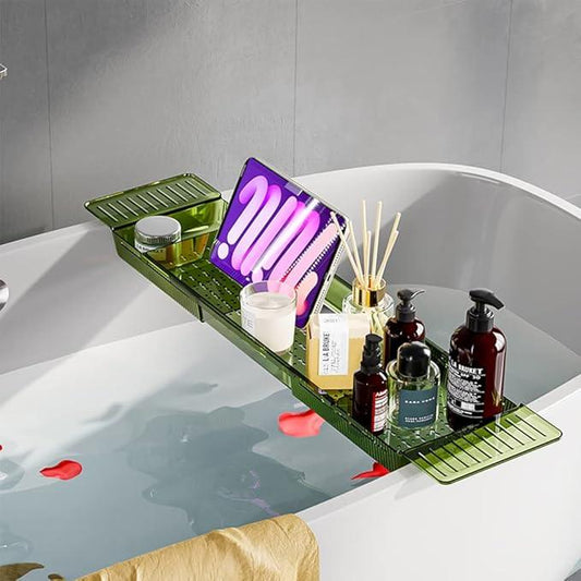 Ollimy Bathtub Caddy Tray, Adjustable Bath Tray for Tub, Bath Accessories, Tub Caddy for Bathroom Luxury Spa, Expandable Size Bath Tub Organizer with Anti-Slip mat, Fits Most Tubs - ModernBath