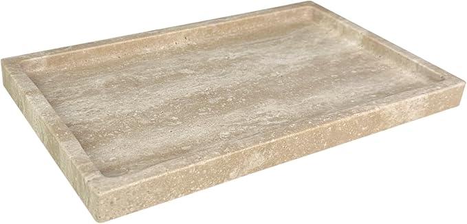 OAIQNUJ Natural Travertine Stone Perfume Tray, 9.8"x5.9" Marble Vanity Tray for Bathroom/Kitchen/Coffee Table - ModernBath