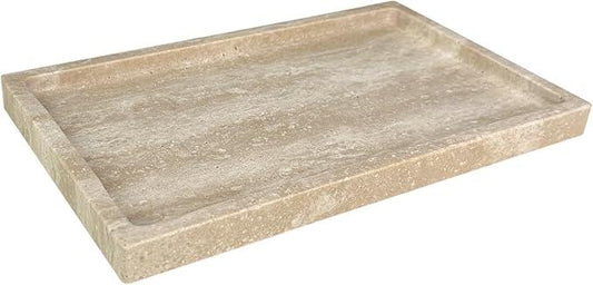 OAIQNUJ Natural Travertine Stone Perfume Tray, 9.8"x5.9" Marble Vanity Tray for Bathroom/Kitchen/Coffee Table - ModernBath