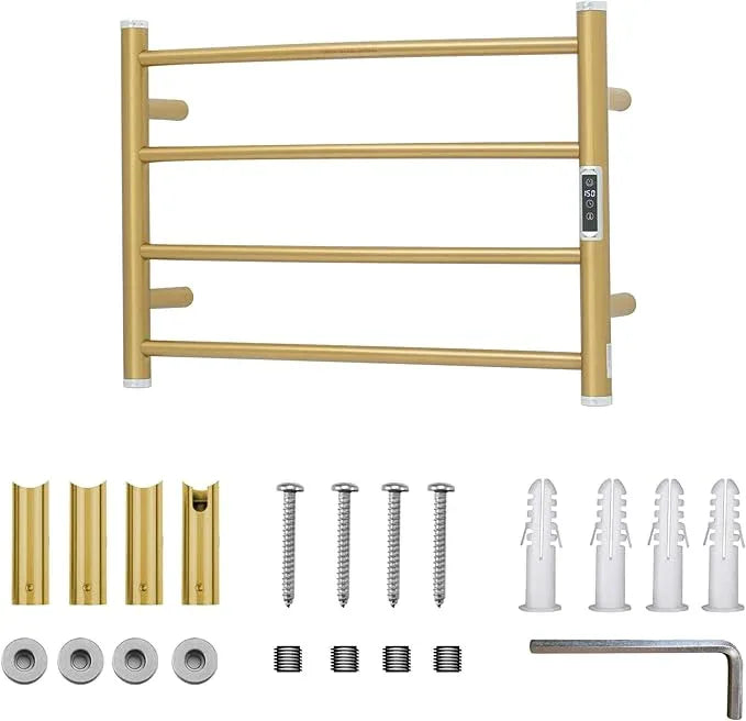 Electric Towel Warmer Rack,Heating Towel Warmer,Timer & Temperature Control,Wall-Mounted Plug-in for Bathroom,Gold,Stainless Steel,4-Bar(16.54x23.62x5.51in) - ModernBath