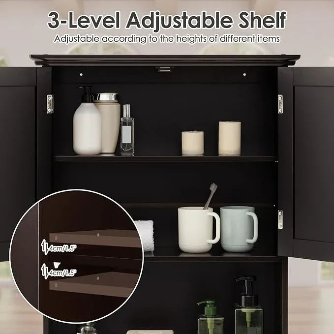 Tangkula Wall Mount Bathroom Cabinet Wooden Medicine Cabinet Storage Organizer with 2-Doors and 1-Shelf Cottage Collection Wall Cabinet (Espresso) - ModernBath